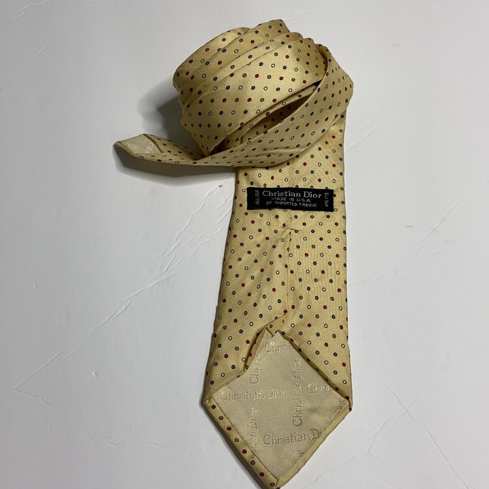 Christian Dior Silk Polkadots Yellow Tie. - Picture 2 of 3